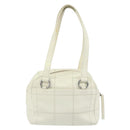 CHANEL Choco Bar Shoulder Bag Caviar Skin White Silver CC Auth bs30605-2
