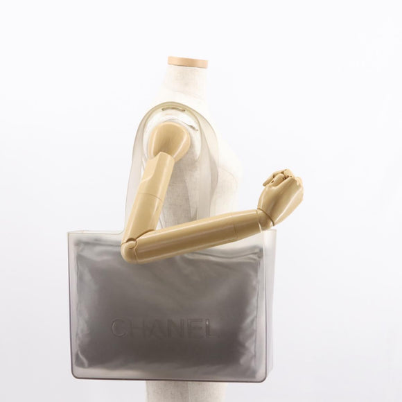 CHANEL Tote Bag Rubber Gray CC Auth bs30606