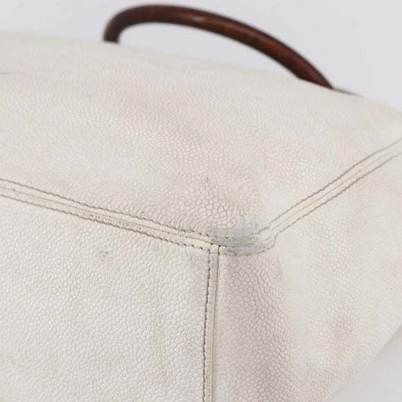 CHANEL COCO Mark Hand Bag Caviar Skin White Gold CC Auth bs30607