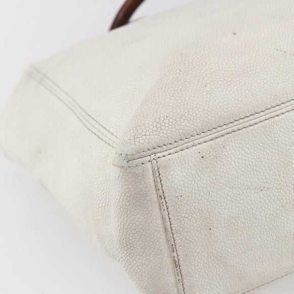 CHANEL COCO Mark Hand Bag Caviar Skin White Gold CC Auth bs30607