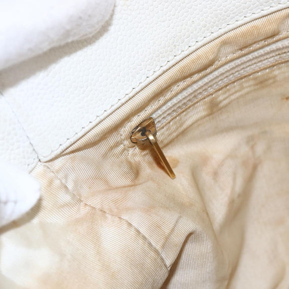 CHANEL COCO Mark Hand Bag Caviar Skin White Gold CC Auth bs30607