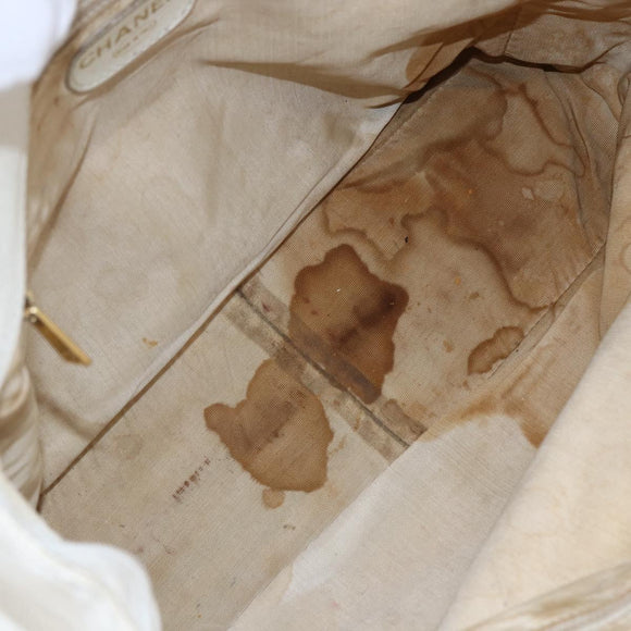 CHANEL COCO Mark Hand Bag Caviar Skin White Gold CC Auth bs30607