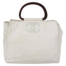 CHANEL COCO Mark Hand Bag Caviar Skin White Gold CC Auth bs30607-13