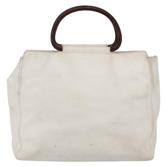 CHANEL COCO Mark Hand Bag Caviar Skin White Gold CC Auth bs30607