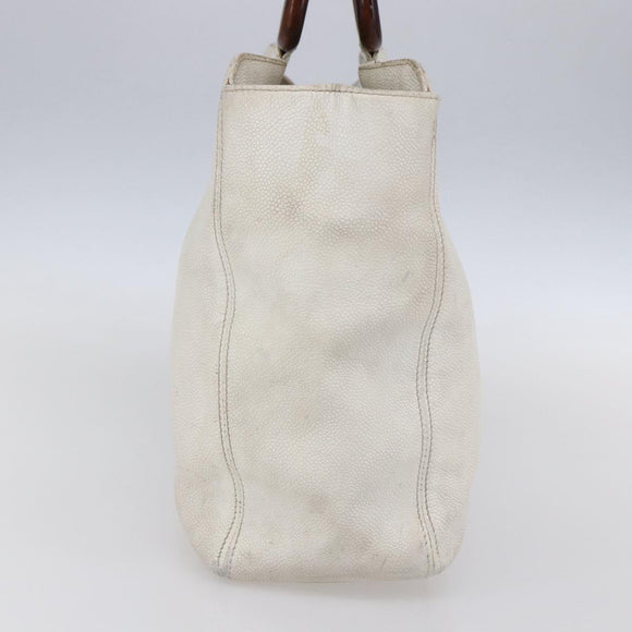 CHANEL COCO Mark Hand Bag Caviar Skin White Gold CC Auth bs30607