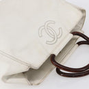 CHANEL COCO Mark Hand Bag Caviar Skin White Gold CC Auth bs30607-6