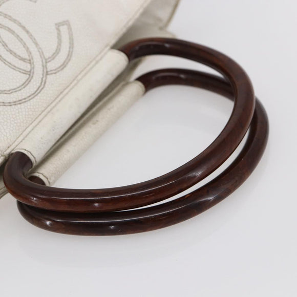 CHANEL COCO Mark Hand Bag Caviar Skin White Gold CC Auth bs30607