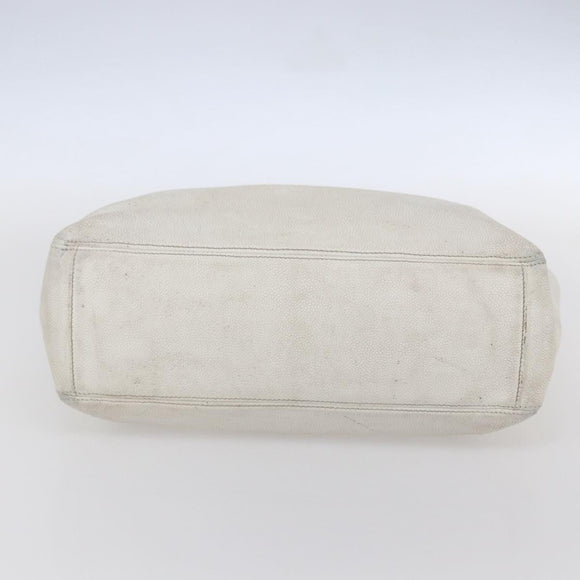 CHANEL COCO Mark Hand Bag Caviar Skin White Gold CC Auth bs30607