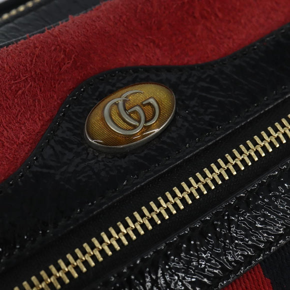 GUCCI Sherry Line Shoulder Bag Suede Patent Red Gold black 527350 Auth bs30609