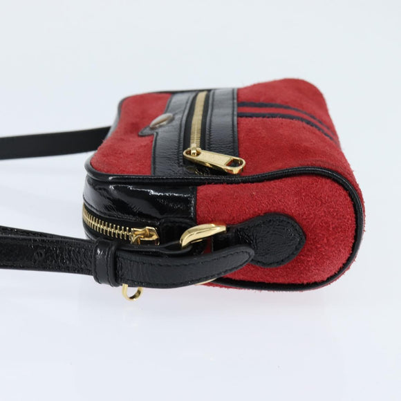 GUCCI Sherry Line Shoulder Bag Suede Patent Red Gold black 527350 Auth bs30609