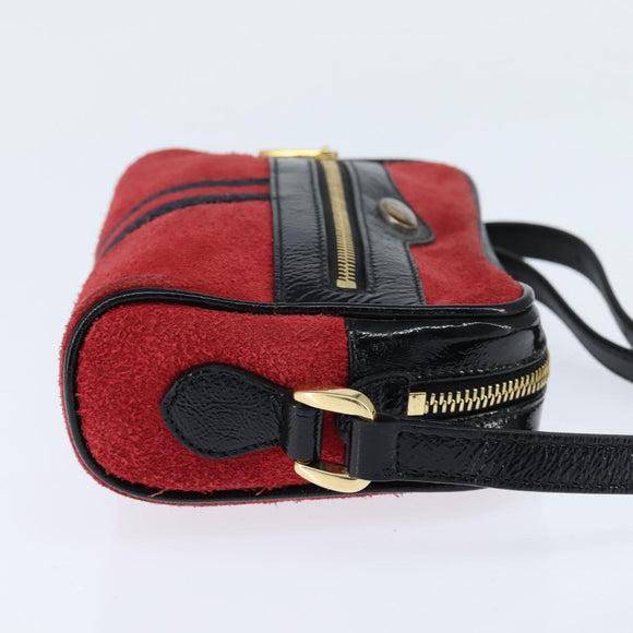 GUCCI Sherry Line Shoulder Bag Suede Patent Red Gold black 527350 Auth bs30609