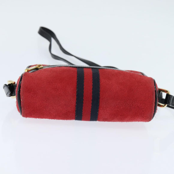 GUCCI Sherry Line Shoulder Bag Suede Patent Red Gold black 527350 Auth bs30609