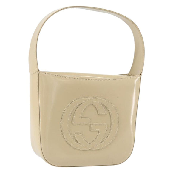 GUCCI Hand Bag Enamel Beige Silver 007 2046 0249 Auth bs30627