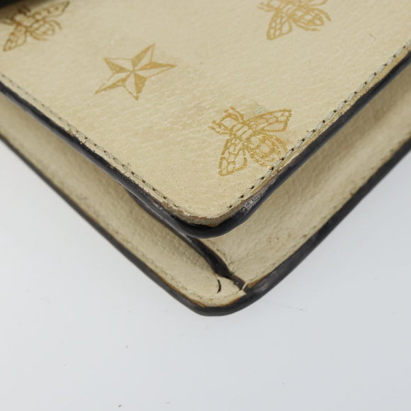 GUCCI Sherry Line Hand Bag Leather White Gold Navy 470270 Auth bs30628