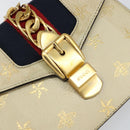 GUCCI Sherry Line Hand Bag Leather White Gold Navy 470270 Auth bs30628-14