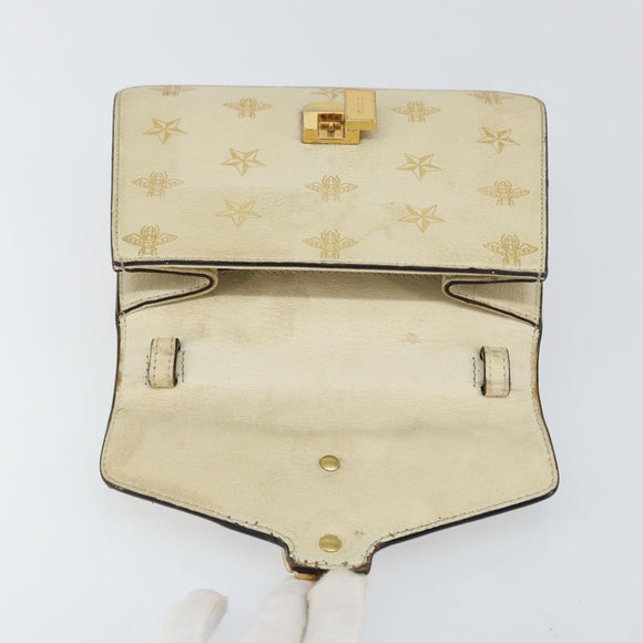 GUCCI Sherry Line Hand Bag Leather White Gold Navy 470270 Auth bs30628