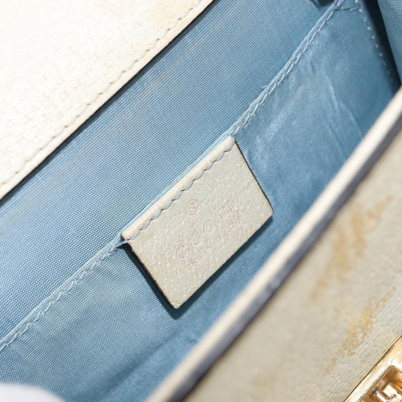 GUCCI Sherry Line Hand Bag Leather White Gold Navy 470270 Auth bs30628