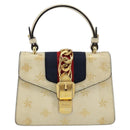 GUCCI Sherry Line Hand Bag Leather White Gold Navy 470270 Auth bs30628-2