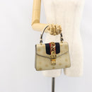 GUCCI Sherry Line Hand Bag Leather White Gold Navy 470270 Auth bs30628-22