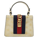 GUCCI Sherry Line Hand Bag Leather White Gold Navy 470270 Auth bs30628-3