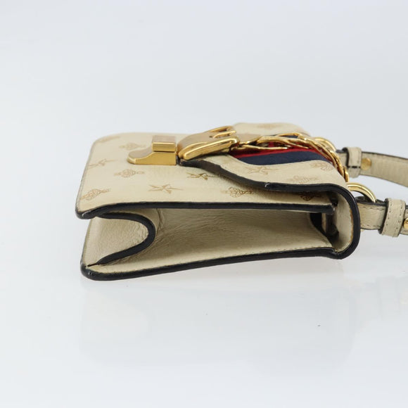 GUCCI Sherry Line Hand Bag Leather White Gold Navy 470270 Auth bs30628