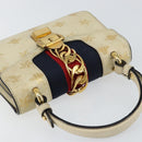 GUCCI Sherry Line Hand Bag Leather White Gold Navy 470270 Auth bs30628-6