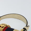 GUCCI Sherry Line Hand Bag Leather White Gold Navy 470270 Auth bs30628-8