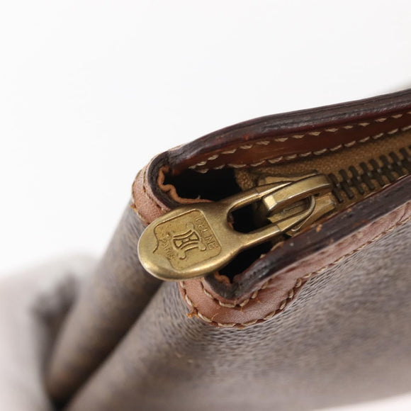 CELINE Macadam Canvas Clutch Bag PVC Leather Brown Gold Auth bs30630