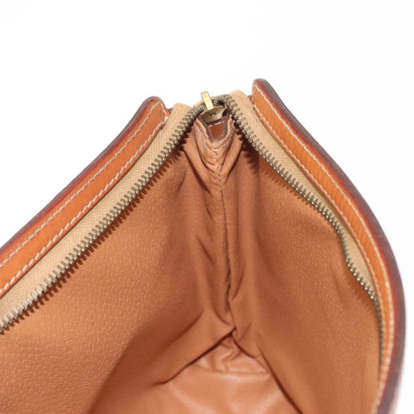 CELINE Macadam Canvas Clutch Bag PVC Leather Brown Gold Auth bs30630