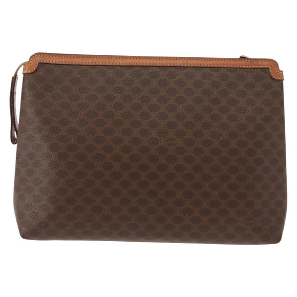 CELINE Macadam Canvas Clutch Bag PVC Leather Brown Gold Auth bs30630