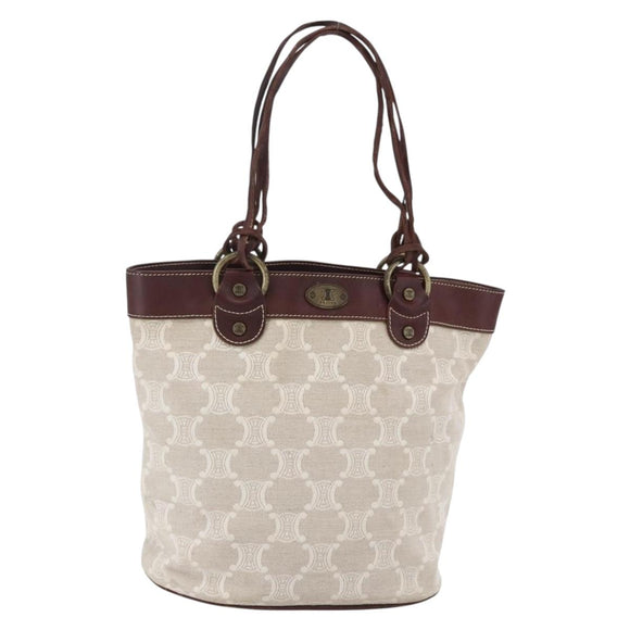 CELINE Macadam Canvas Tote Bag Beige Auth bs30631