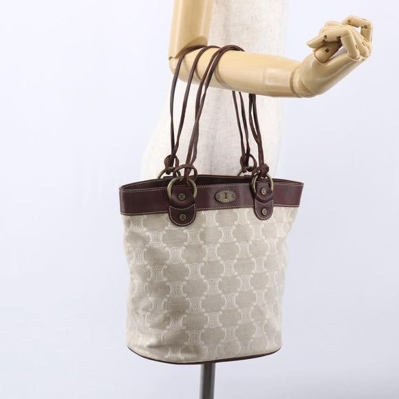 CELINE Macadam Canvas Tote Bag Beige Auth bs30631