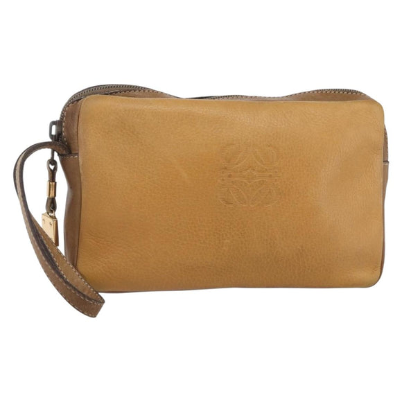 LOEWE Anagram Clutch Bag Leather Beige Auth bs30633
