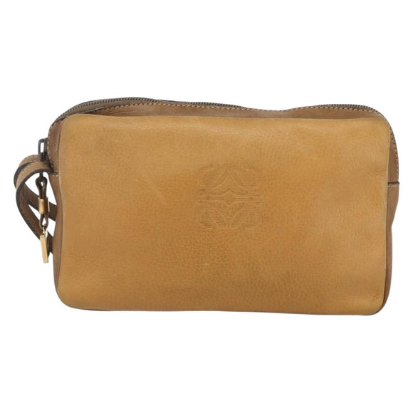 LOEWE Anagram Clutch Bag Leather Beige Auth bs30633