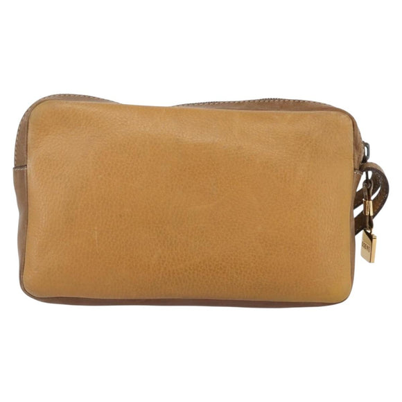 LOEWE Anagram Clutch Bag Leather Beige Auth bs30633