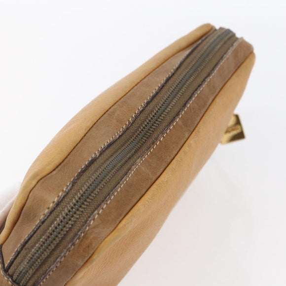 LOEWE Anagram Clutch Bag Leather Beige Auth bs30633