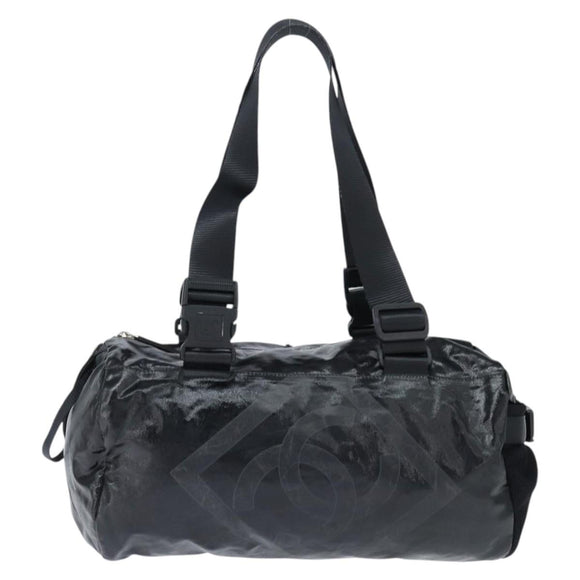 CHANEL Boston Bag Nylon Black Silver CC Auth bs30634