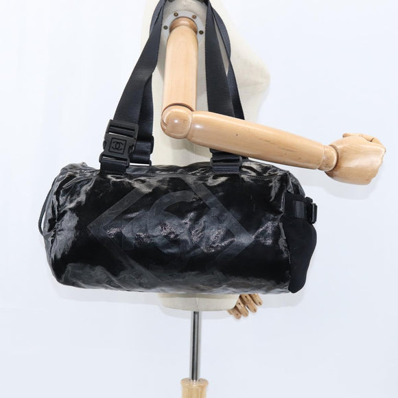 CHANEL Boston Bag Nylon Black Silver CC Auth bs30634