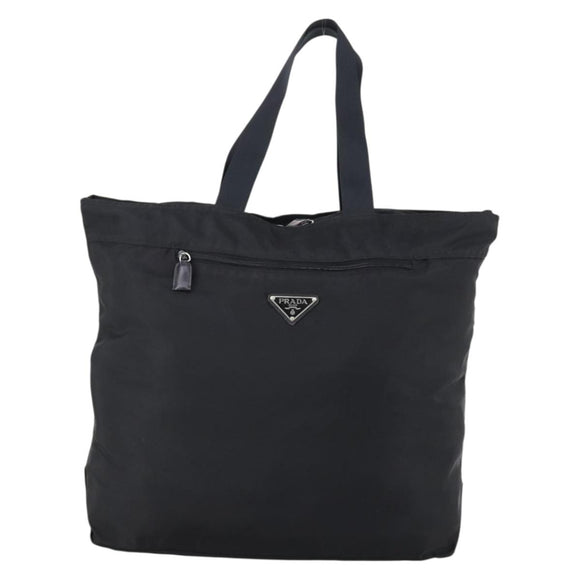 PRADA Boston Bag Nylon Black Silver Auth bs30638