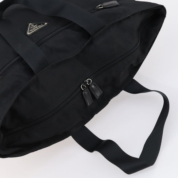 PRADA Boston Bag Nylon Black Silver Auth bs30638