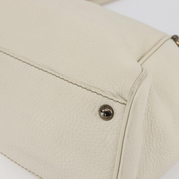 Salvatore Ferragamo Tote Bag Leather White Silver Auth bs30640