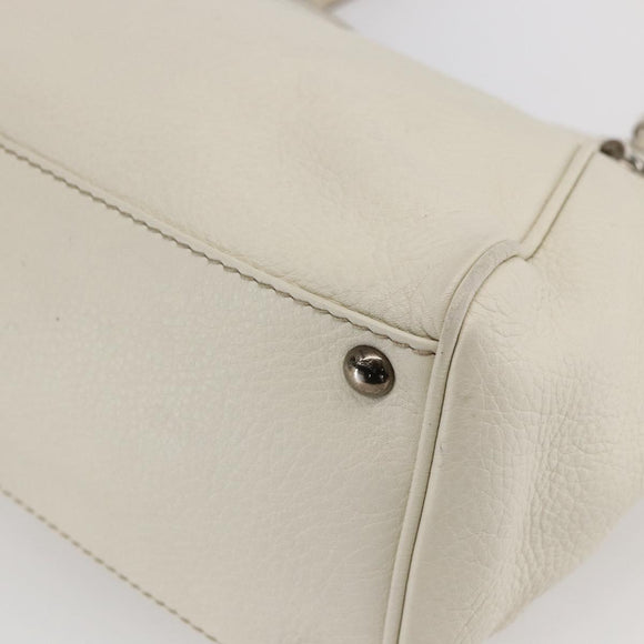 Salvatore Ferragamo Tote Bag Leather White Silver Auth bs30640