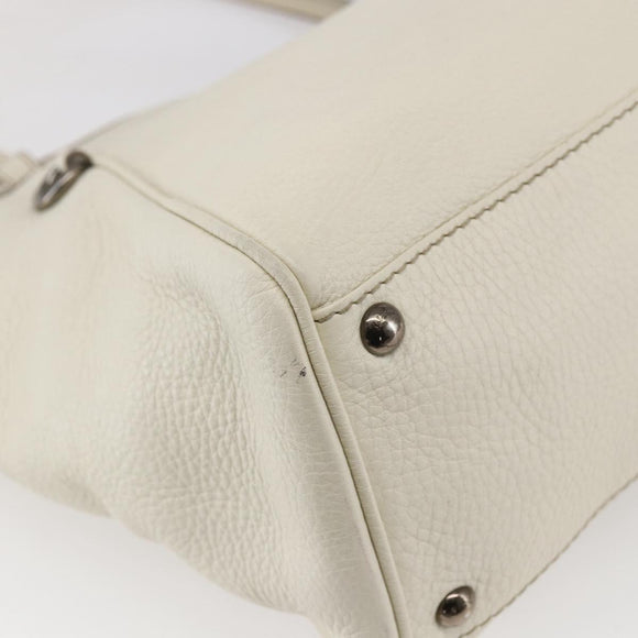 Salvatore Ferragamo Tote Bag Leather White Silver Auth bs30640