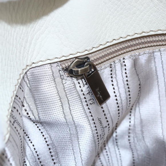 Salvatore Ferragamo Tote Bag Leather White Silver Auth bs30640