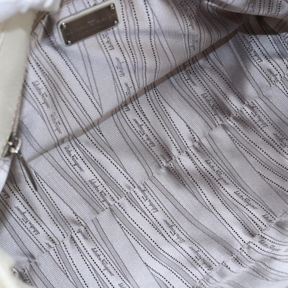 Salvatore Ferragamo Tote Bag Leather White Silver Auth bs30640