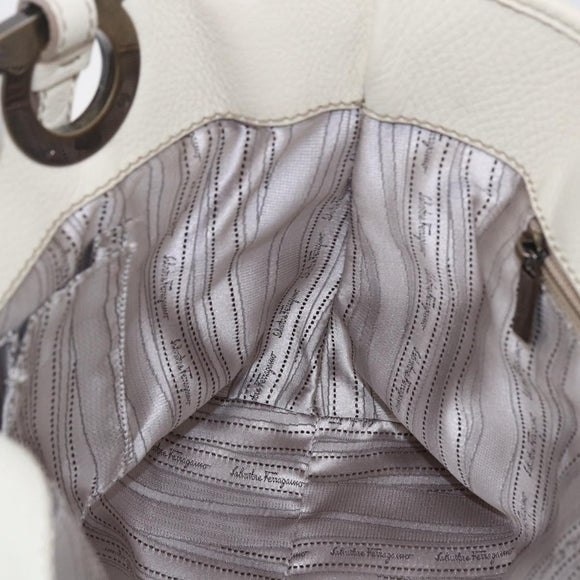 Salvatore Ferragamo Tote Bag Leather White Silver Auth bs30640
