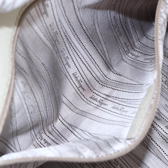 Salvatore Ferragamo Tote Bag Leather White Silver Auth bs30640