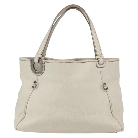 Salvatore Ferragamo Tote Bag Leather White Silver Auth bs30640