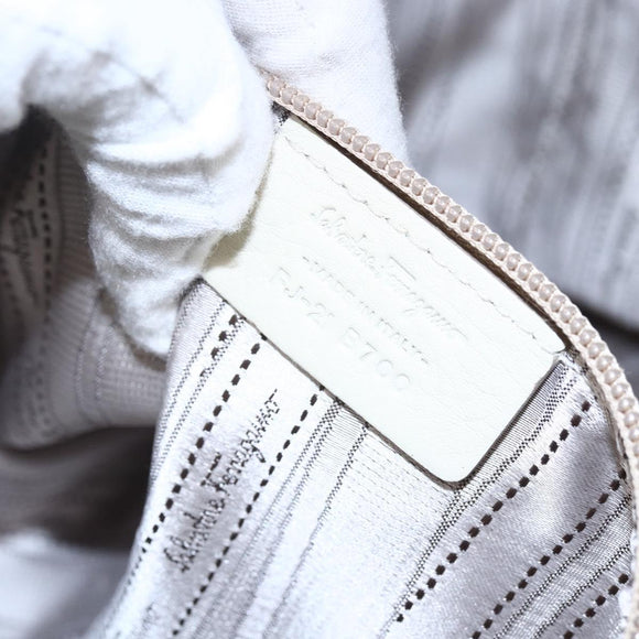 Salvatore Ferragamo Tote Bag Leather White Silver Auth bs30640