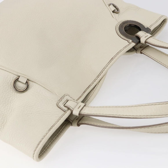 Salvatore Ferragamo Tote Bag Leather White Silver Auth bs30640